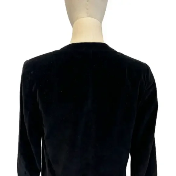 90s NEIL MARTIN BLACK VELVET BLAZER COTTON CROPPED COLLARLESS & 3/4 SLEEVES SZ 8 - Picture 5 of 9